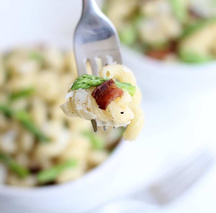 Corkscrew Pasta with Asparagus and Crispy Bacon Inquiring Chef
