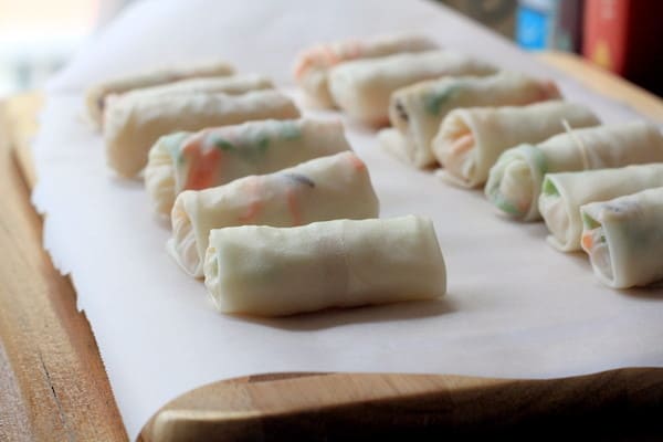 Plate of Ready Baked Vegetarian Spring Rolls 