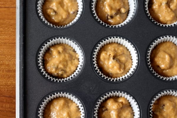 Muffin tin filled with easy pumpkin batter