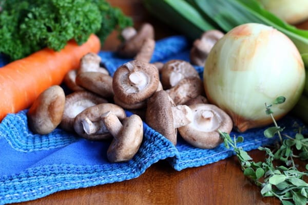 raw vegetables on a blue towel