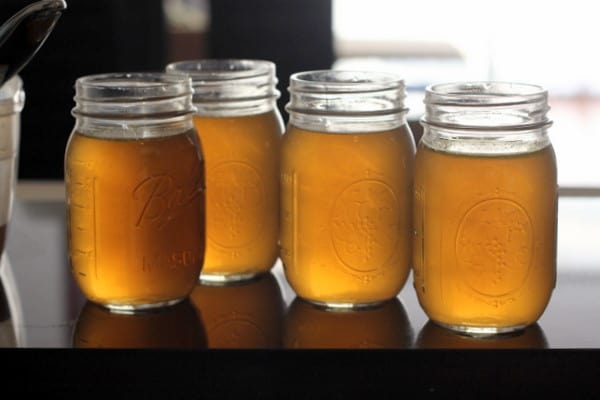 homemade vegetable broth in mason jars