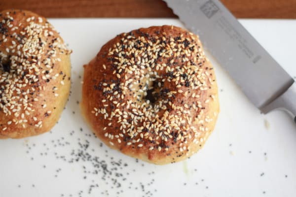 Homemade everything bagel ready to cut