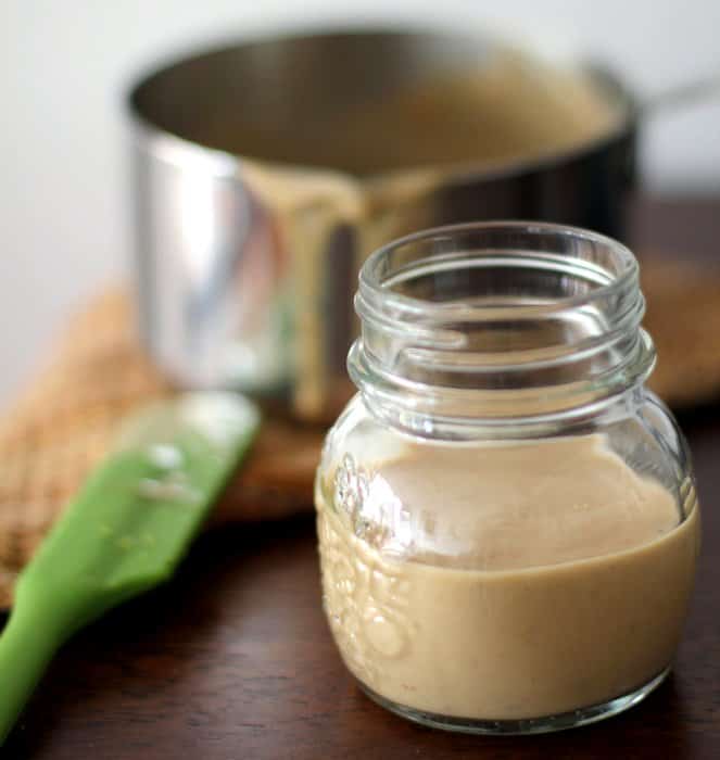 dipping sauce in a small glass jar